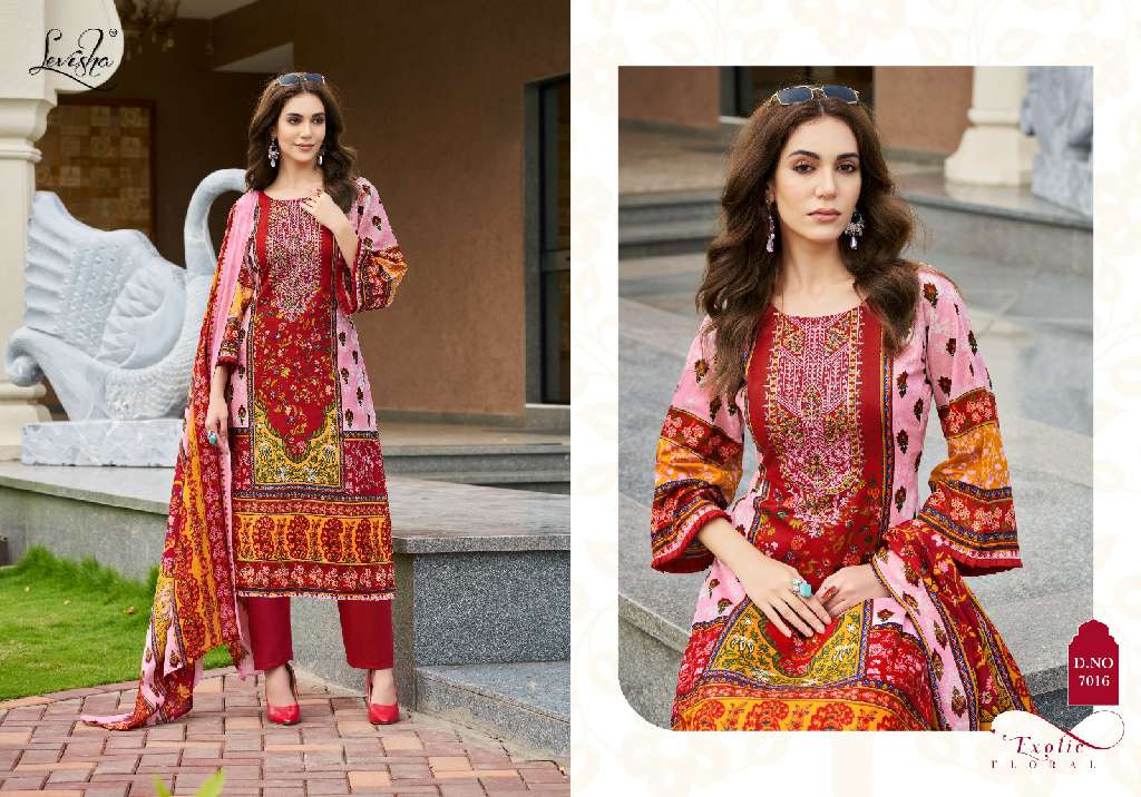 LEVISHA PRESENT MEHNAAZ WHOLESALE CEMRIC COTTON PAKISTANI PRINT WITH FANCY WORK UNSTITCHED TRENDY SALWAR SUITS