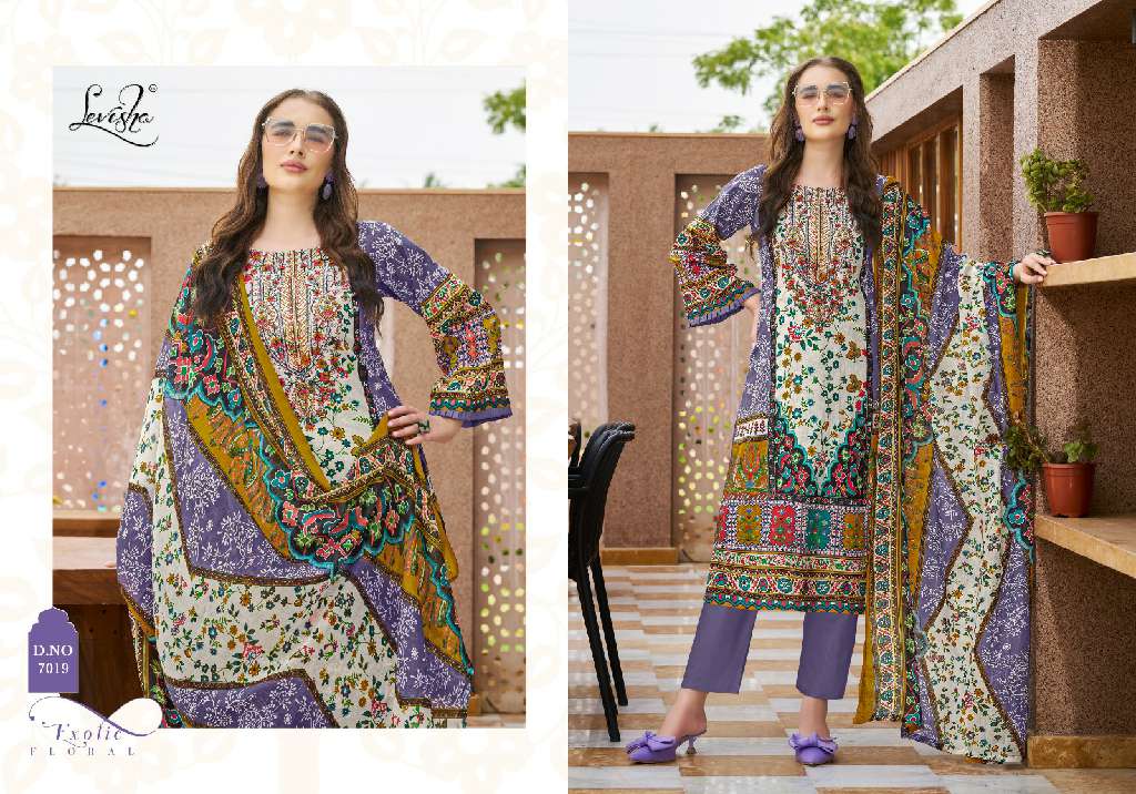 LEVISHA PRESENT MEHNAAZ WHOLESALE CEMRIC COTTON PAKISTANI PRINT WITH FANCY WORK UNSTITCHED TRENDY SALWAR SUITS