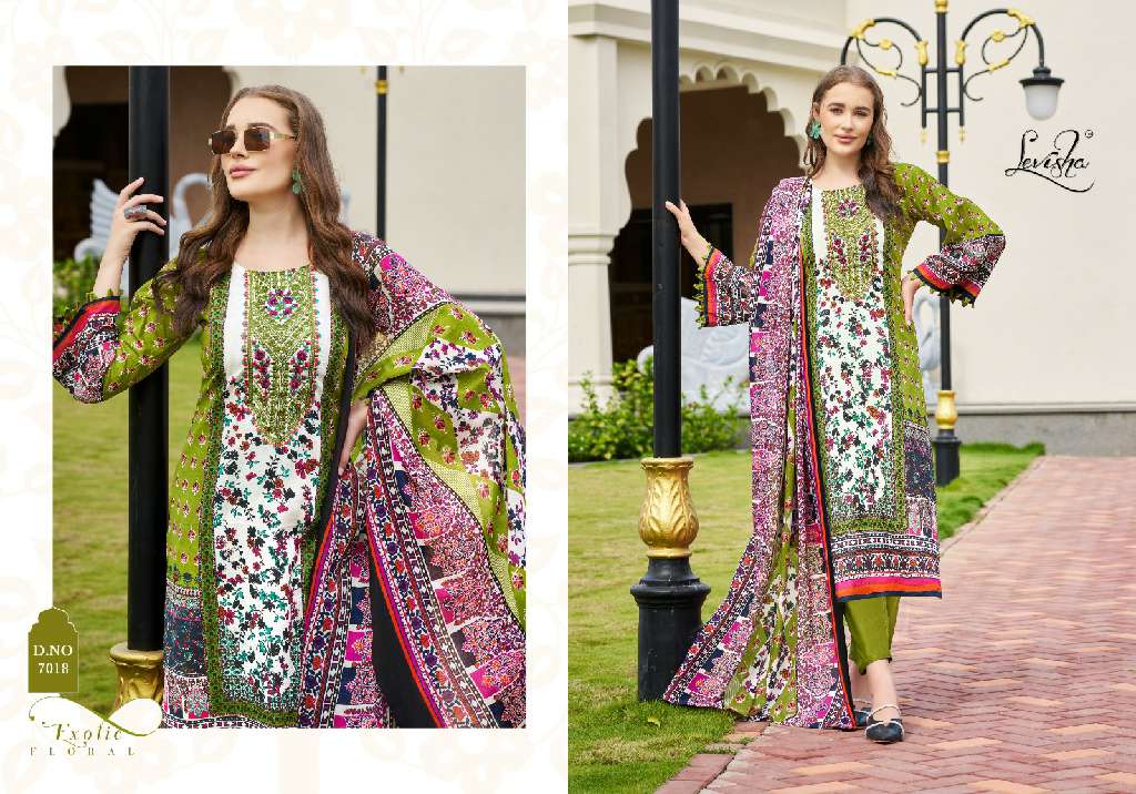 LEVISHA PRESENT MEHNAAZ WHOLESALE CEMRIC COTTON PAKISTANI PRINT WITH FANCY WORK UNSTITCHED TRENDY SALWAR SUITS