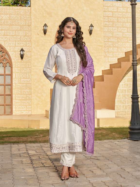 AANCHI VANILLA WHOLESALE VICHITRA SILK FULLY STITCHED 3 PCS FLAIR UNIQUE COLOR DRESS