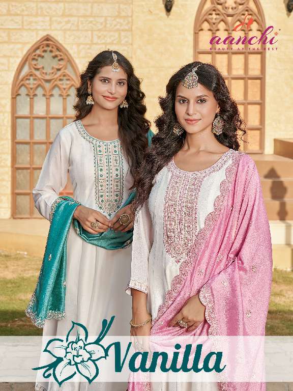 AANCHI VANILLA WHOLESALE VICHITRA SILK FULLY STITCHED 3 PCS FLAIR UNIQUE COLOR DRESS