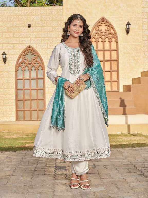 AANCHI VANILLA WHOLESALE VICHITRA SILK FULLY STITCHED 3 PCS FLAIR UNIQUE COLOR DRESS