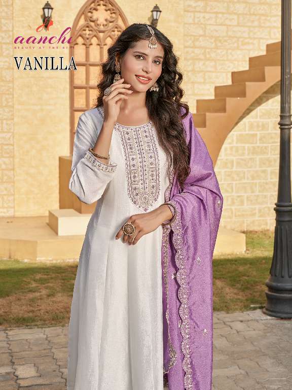 AANCHI VANILLA WHOLESALE VICHITRA SILK FULLY STITCHED 3 PCS FLAIR UNIQUE COLOR DRESS