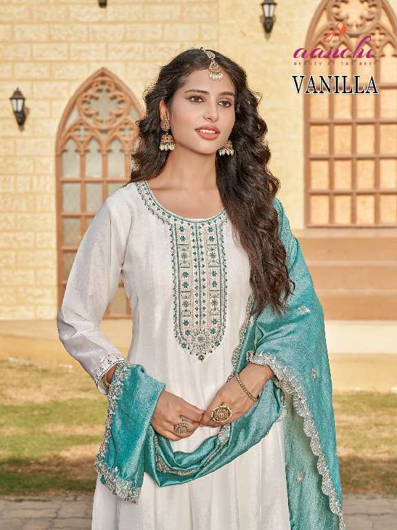 AANCHI VANILLA WHOLESALE VICHITRA SILK FULLY STITCHED 3 PCS FLAIR UNIQUE COLOR DRESS