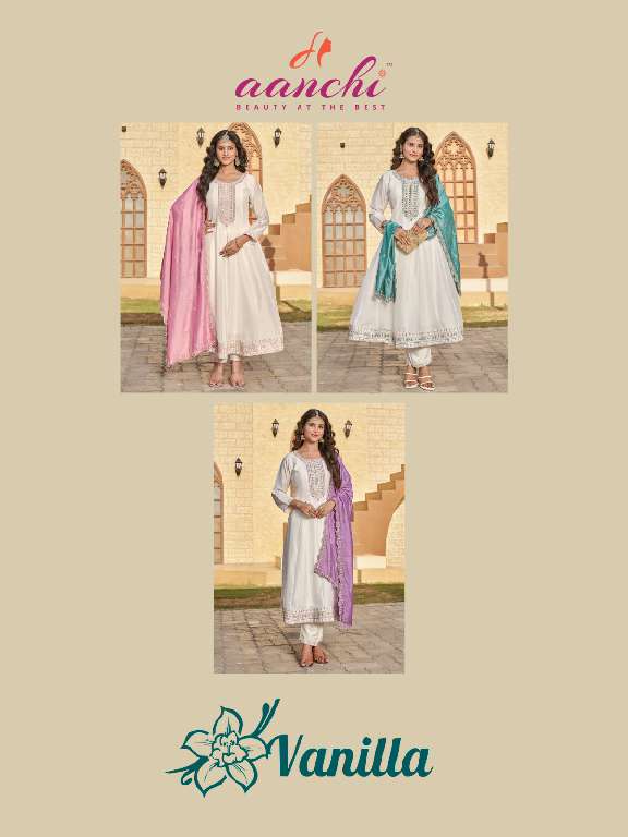 AANCHI VANILLA WHOLESALE VICHITRA SILK FULLY STITCHED 3 PCS FLAIR UNIQUE COLOR DRESS