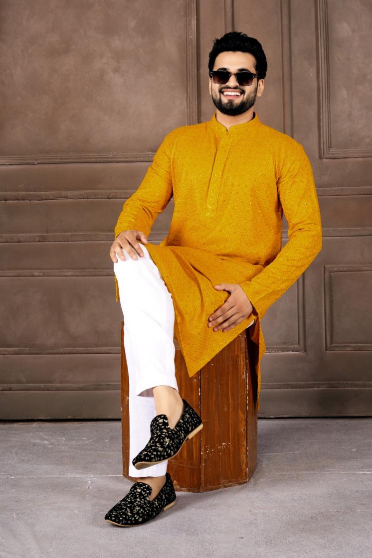 AR EXPORTS MANYAVAR VOL 1 RAYON SHIFFLLI SEQUENCE WORK READYMADE CLASSIC MENS KURTA