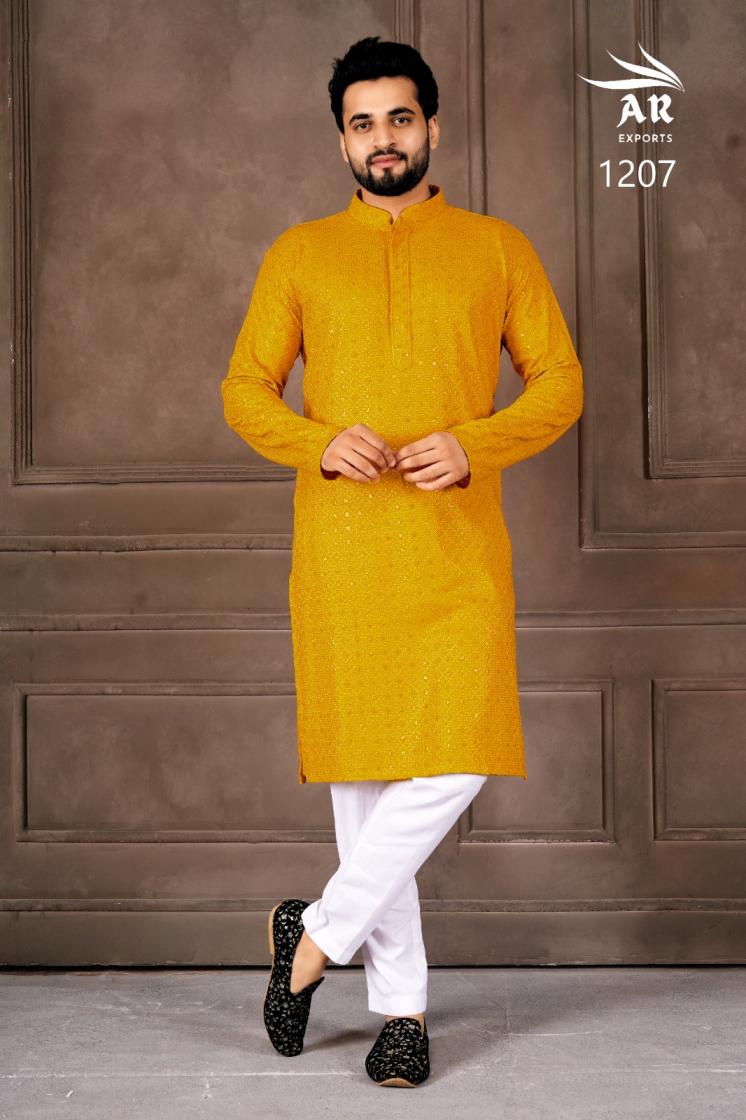 AR EXPORTS MANYAVAR VOL 1 RAYON SHIFFLLI SEQUENCE WORK READYMADE CLASSIC MENS KURTA