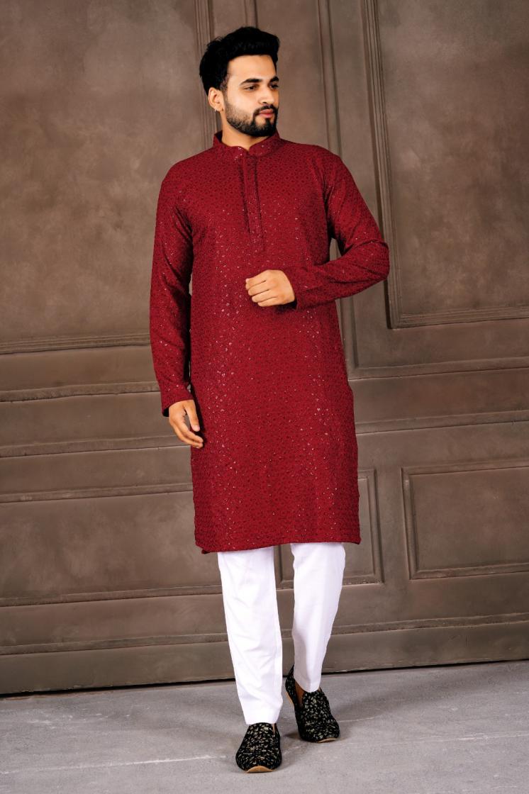 AR EXPORTS MANYAVAR VOL 1 RAYON SHIFFLLI SEQUENCE WORK READYMADE CLASSIC MENS KURTA