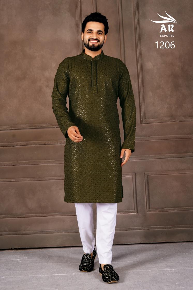 AR EXPORTS MANYAVAR VOL 1 RAYON SHIFFLLI SEQUENCE WORK READYMADE CLASSIC MENS KURTA