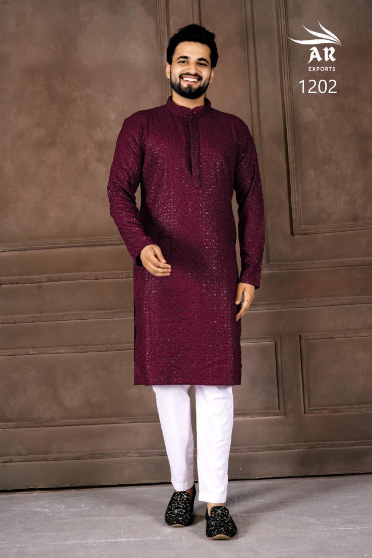 AR EXPORTS MANYAVAR VOL 1 RAYON SHIFFLLI SEQUENCE WORK READYMADE CLASSIC MENS KURTA