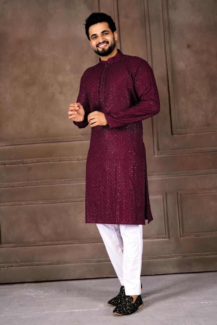 AR EXPORTS MANYAVAR VOL 1 RAYON SHIFFLLI SEQUENCE WORK READYMADE CLASSIC MENS KURTA