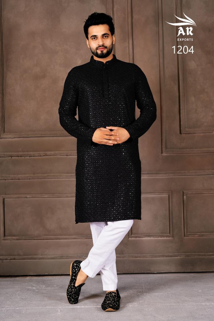 AR EXPORTS MANYAVAR VOL 1 RAYON SHIFFLLI SEQUENCE WORK READYMADE CLASSIC MENS KURTA