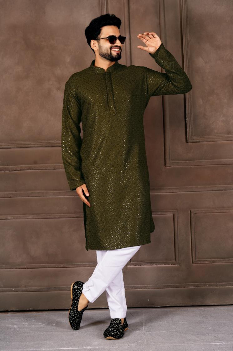 AR EXPORTS MANYAVAR VOL 1 RAYON SHIFFLLI SEQUENCE WORK READYMADE CLASSIC MENS KURTA