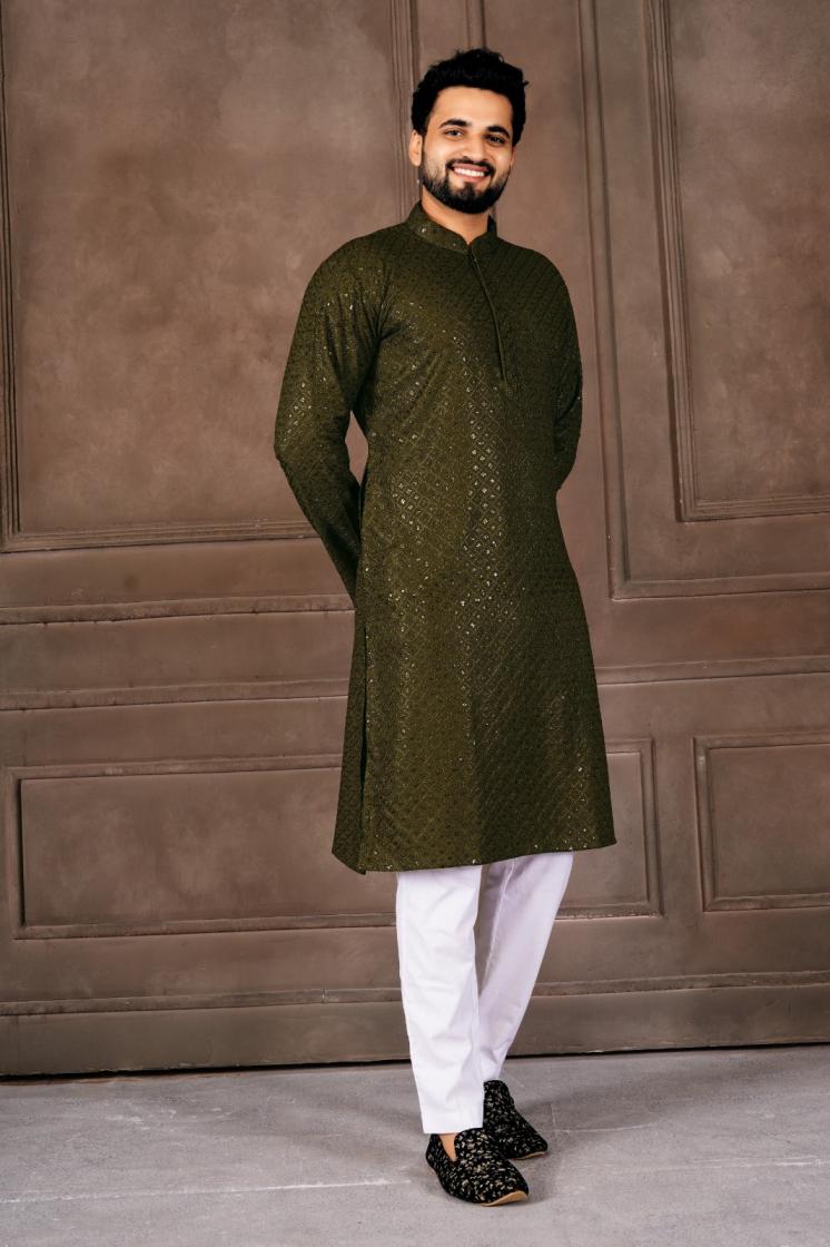 AR EXPORTS MANYAVAR VOL 1 RAYON SHIFFLLI SEQUENCE WORK READYMADE CLASSIC MENS KURTA
