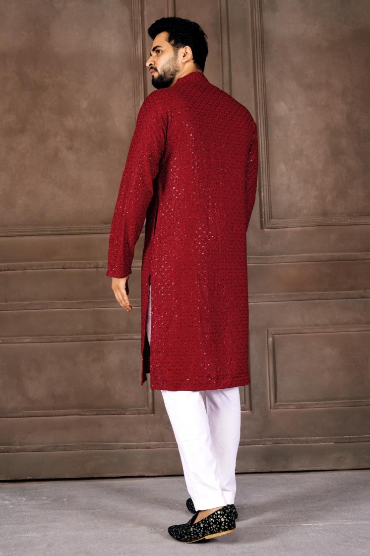 AR EXPORTS MANYAVAR VOL 1 RAYON SHIFFLLI SEQUENCE WORK READYMADE CLASSIC MENS KURTA