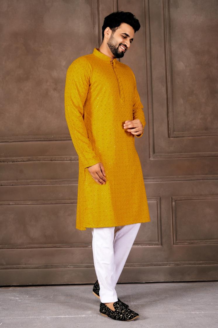 AR EXPORTS MANYAVAR VOL 1 RAYON SHIFFLLI SEQUENCE WORK READYMADE CLASSIC MENS KURTA