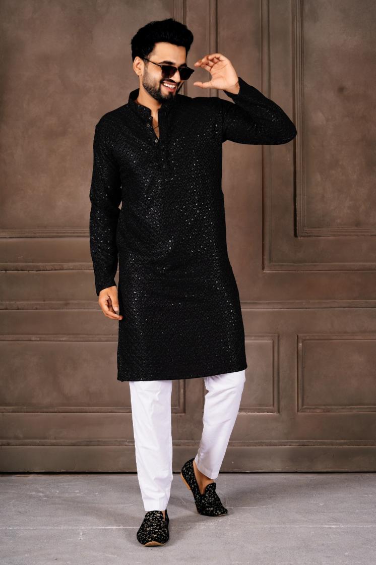 AR EXPORTS MANYAVAR VOL 1 RAYON SHIFFLLI SEQUENCE WORK READYMADE CLASSIC MENS KURTA