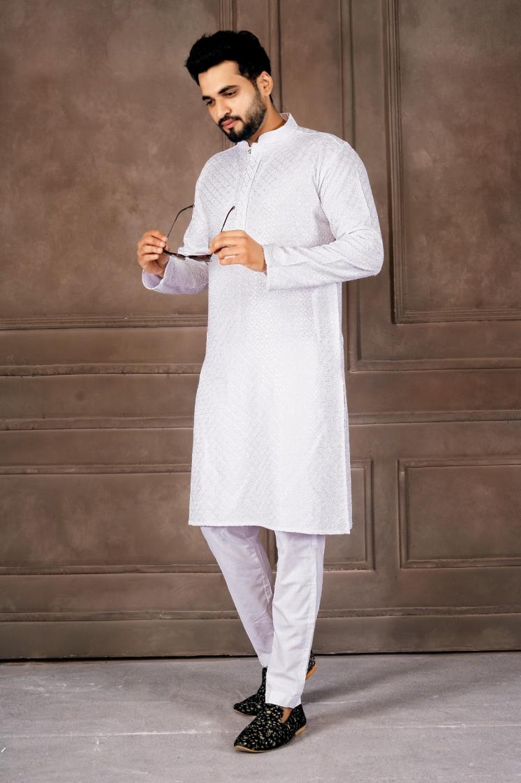 AR EXPORTS MANYAVAR VOL 1 RAYON SHIFFLLI SEQUENCE WORK READYMADE CLASSIC MENS KURTA