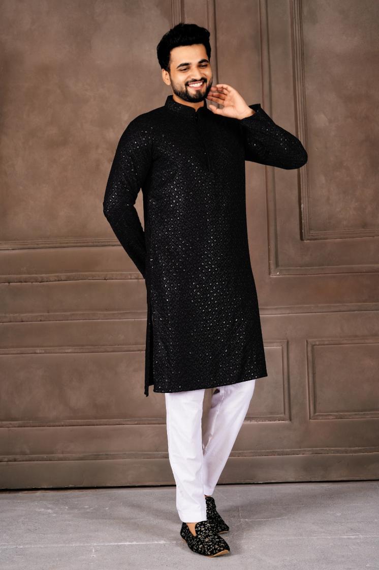 AR EXPORTS MANYAVAR VOL 1 RAYON SHIFFLLI SEQUENCE WORK READYMADE CLASSIC MENS KURTA