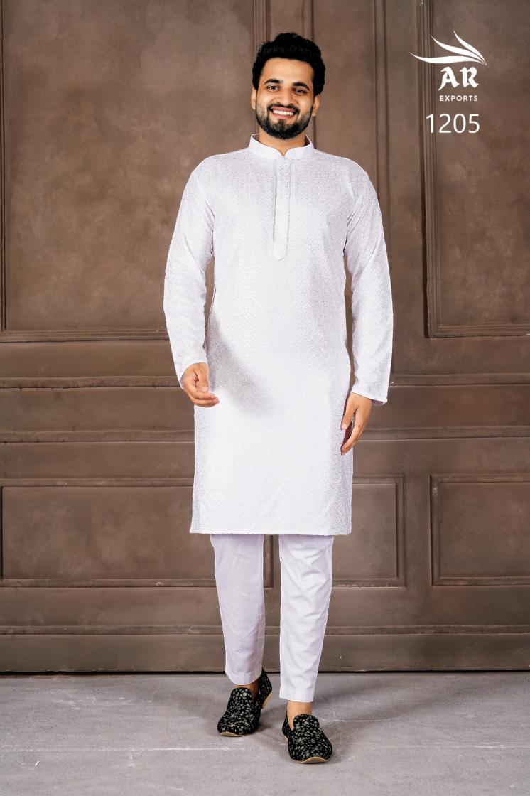 AR EXPORTS MANYAVAR VOL 1 RAYON SHIFFLLI SEQUENCE WORK READYMADE CLASSIC MENS KURTA