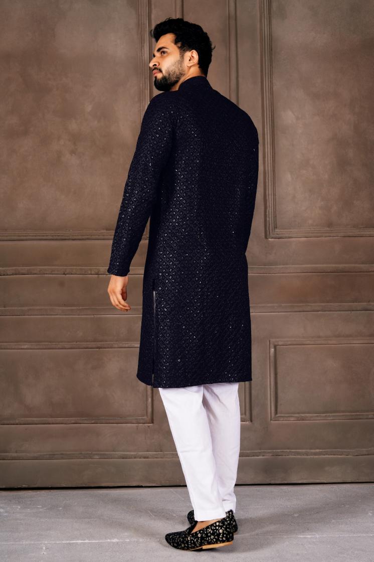 AR EXPORTS MANYAVAR VOL 1 RAYON SHIFFLLI SEQUENCE WORK READYMADE CLASSIC MENS KURTA