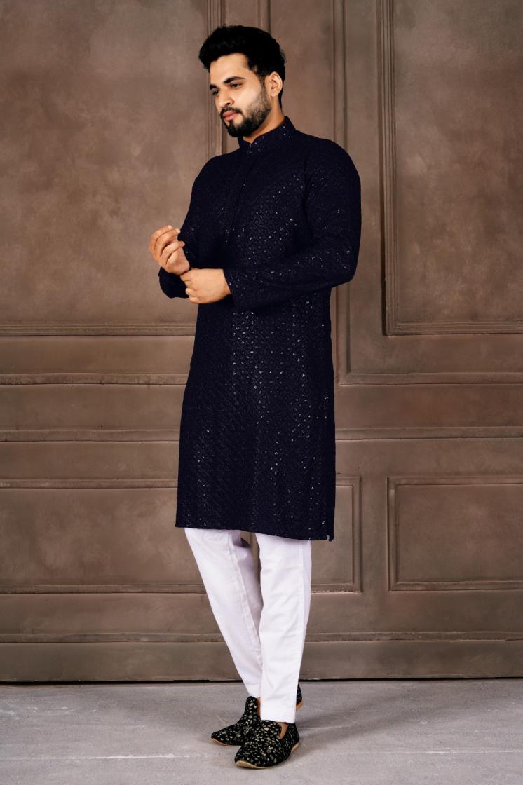 AR EXPORTS MANYAVAR VOL 1 RAYON SHIFFLLI SEQUENCE WORK READYMADE CLASSIC MENS KURTA
