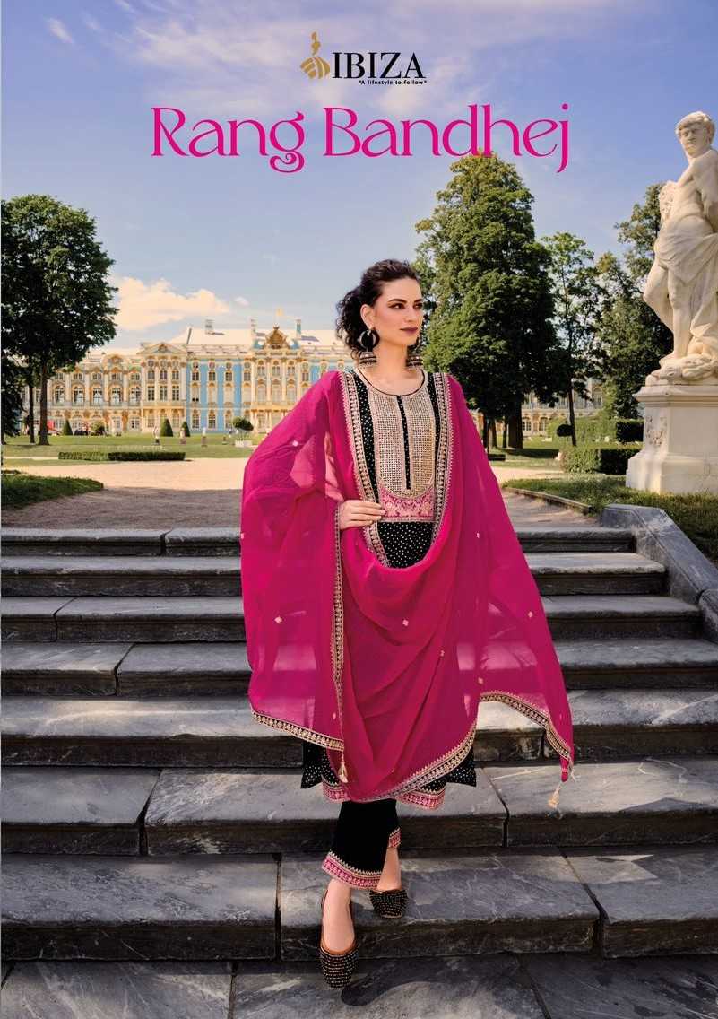 RANG BANDHEJ BY IBIZA RUSSIAN SILK TRADITIONAL WEAR DRESS MATERIAL EXPORTS