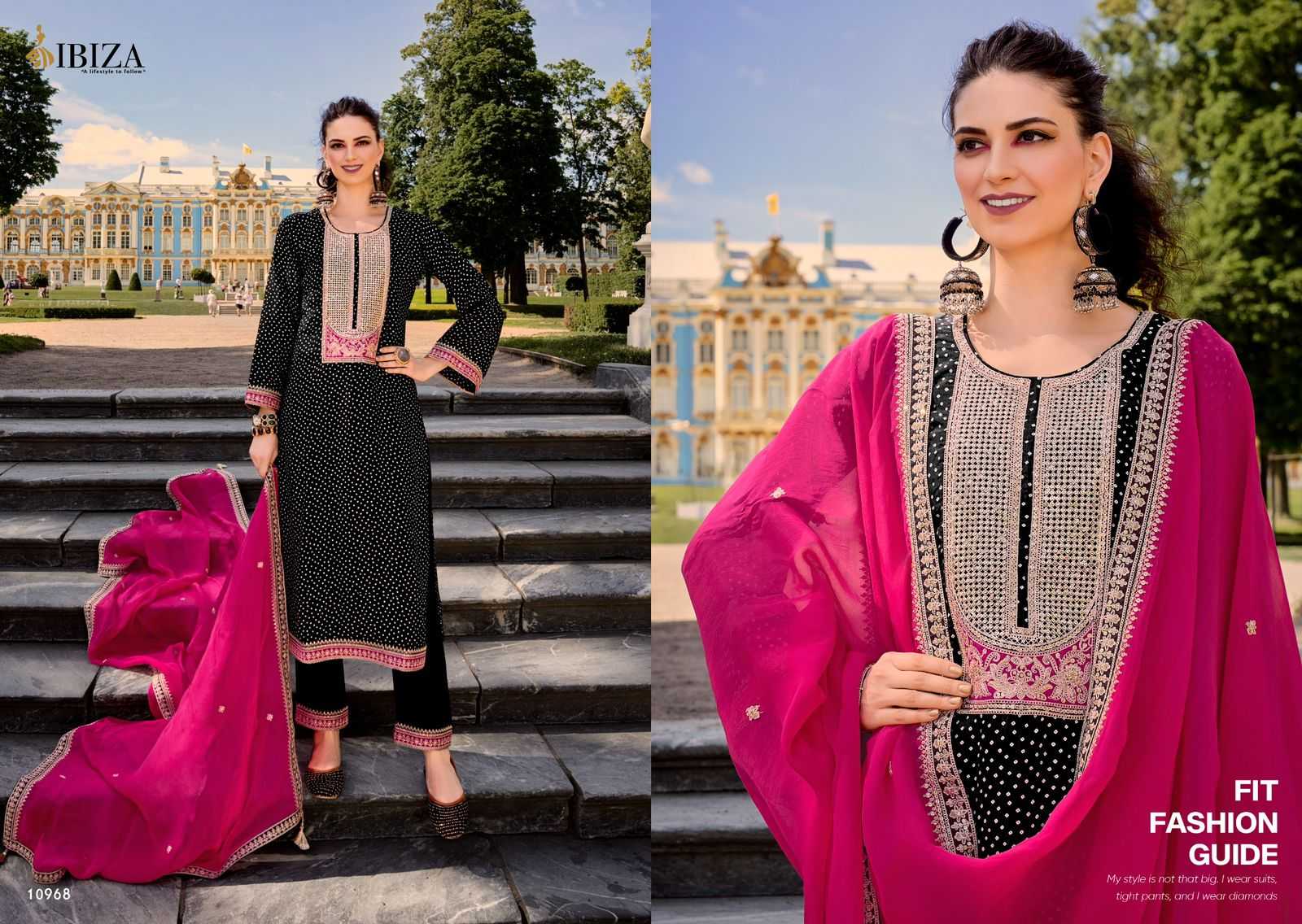 RANG BANDHEJ BY IBIZA RUSSIAN SILK TRADITIONAL WEAR DRESS MATERIAL EXPORTS