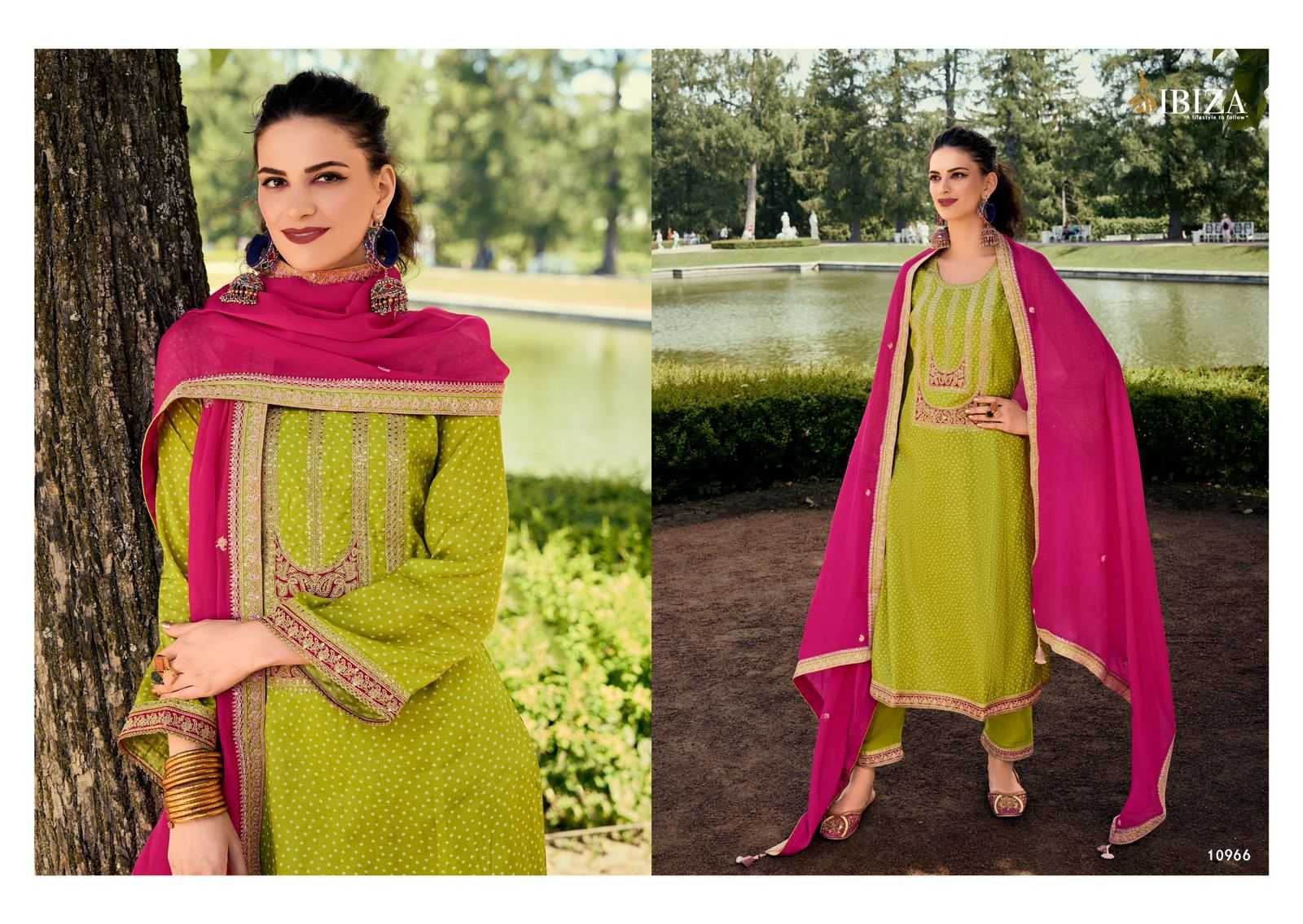 RANG BANDHEJ BY IBIZA RUSSIAN SILK TRADITIONAL WEAR DRESS MATERIAL EXPORTS
