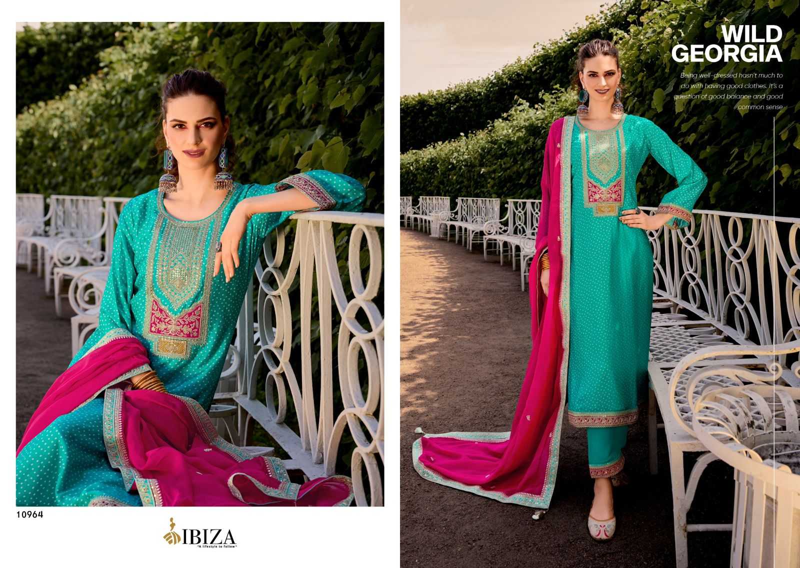 RANG BANDHEJ BY IBIZA RUSSIAN SILK TRADITIONAL WEAR DRESS MATERIAL EXPORTS