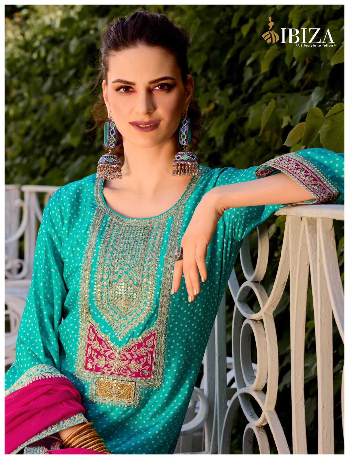 RANG BANDHEJ BY IBIZA RUSSIAN SILK TRADITIONAL WEAR DRESS MATERIAL EXPORTS