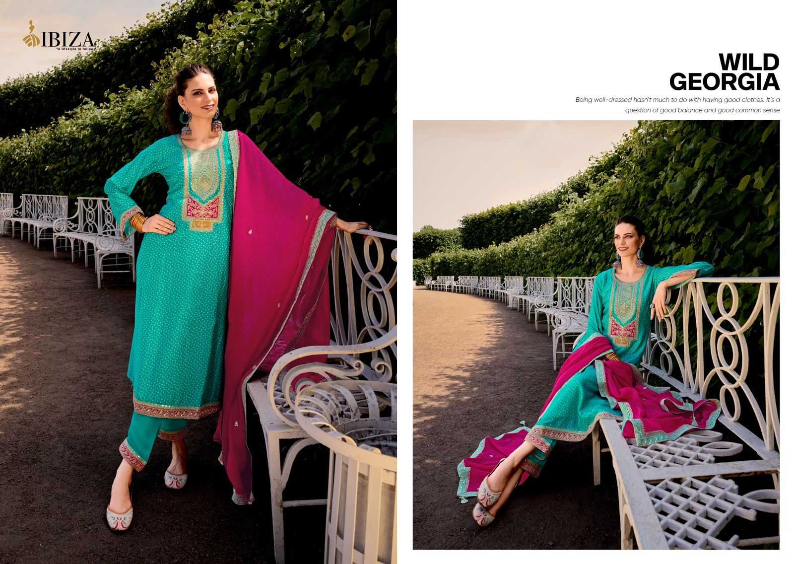RANG BANDHEJ BY IBIZA RUSSIAN SILK TRADITIONAL WEAR DRESS MATERIAL EXPORTS