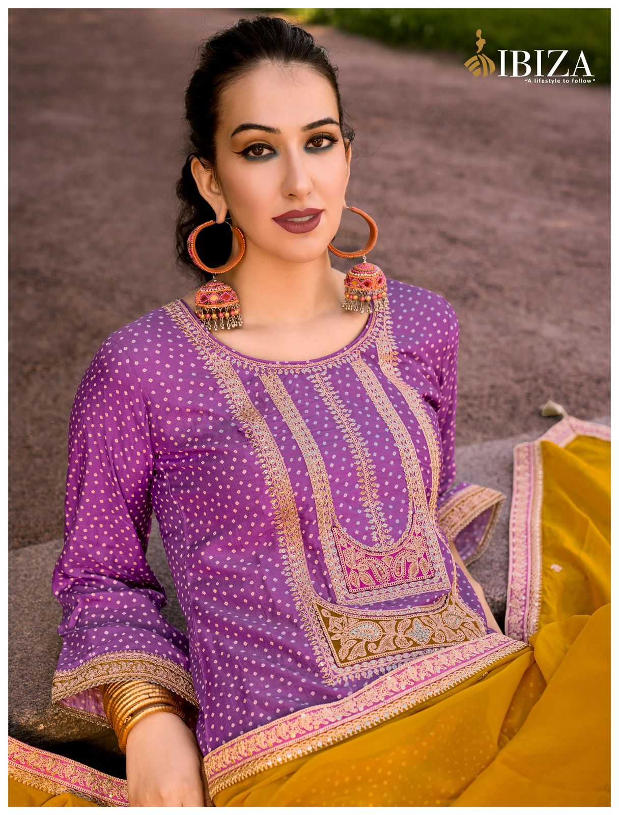 RANG BANDHEJ BY IBIZA RUSSIAN SILK TRADITIONAL WEAR DRESS MATERIAL EXPORTS