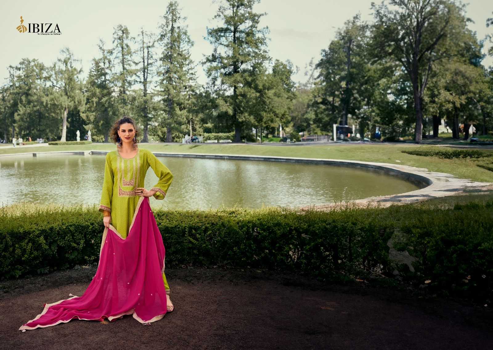 RANG BANDHEJ BY IBIZA RUSSIAN SILK TRADITIONAL WEAR DRESS MATERIAL EXPORTS