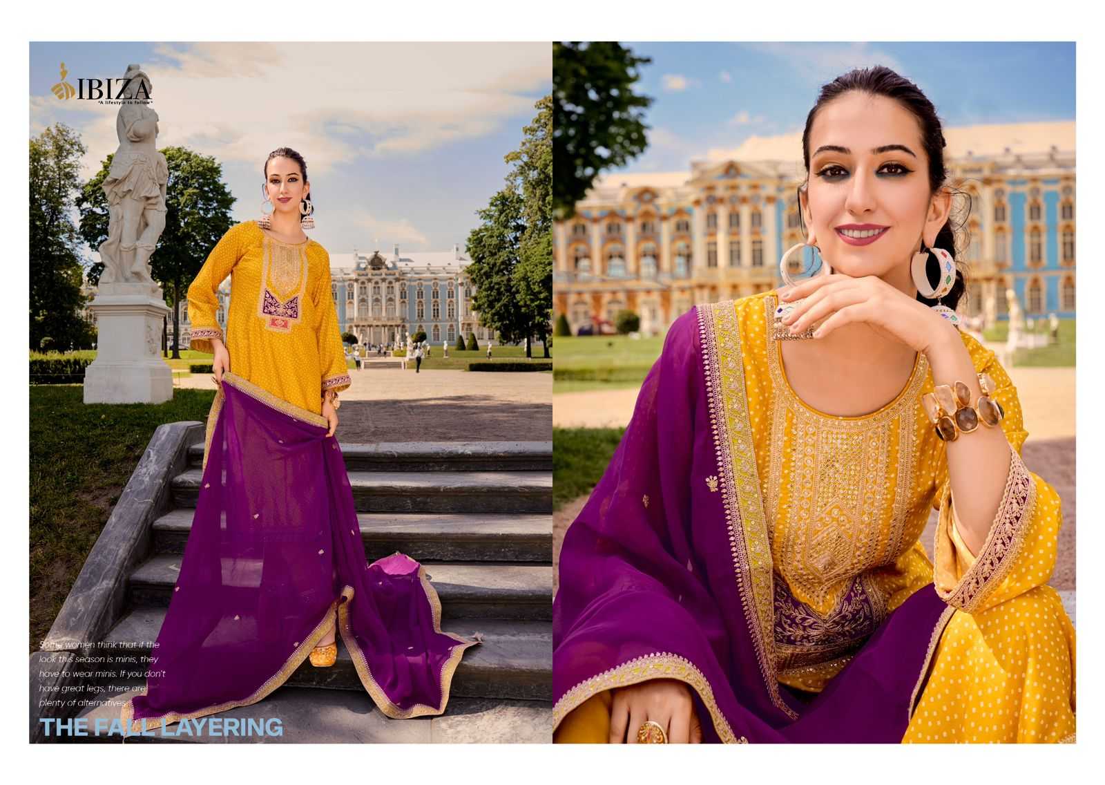 RANG BANDHEJ BY IBIZA RUSSIAN SILK TRADITIONAL WEAR DRESS MATERIAL EXPORTS