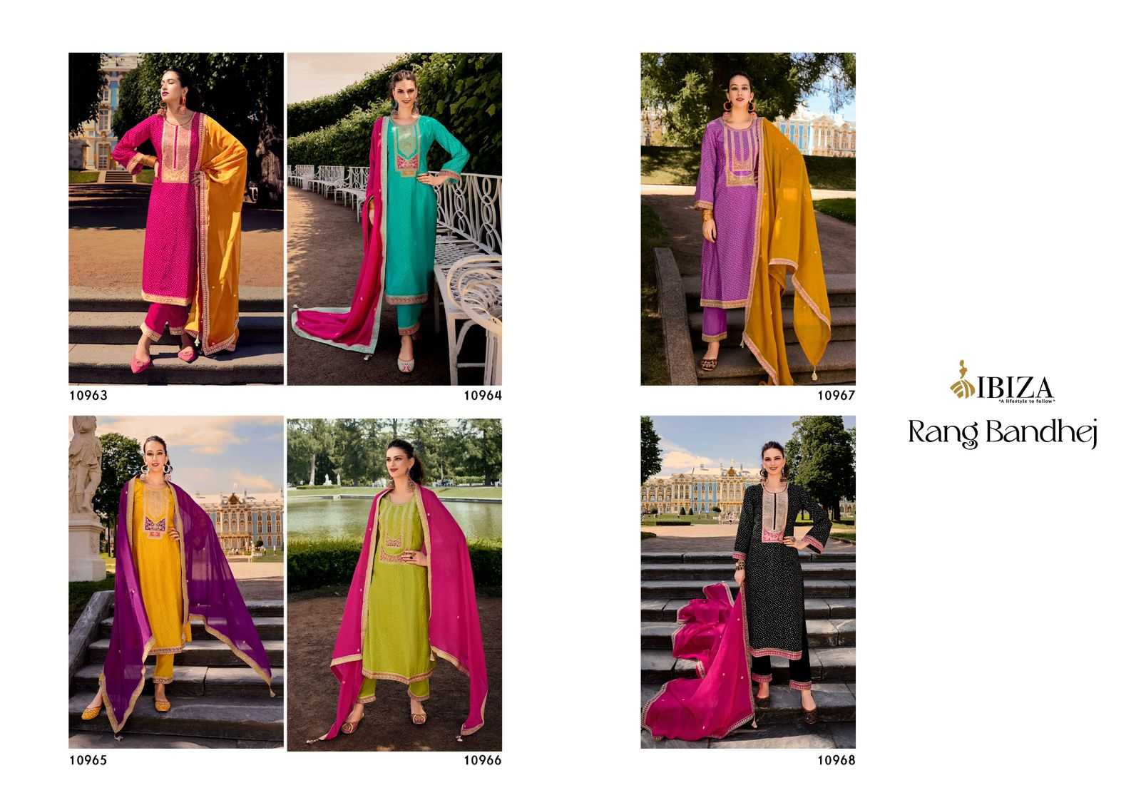 RANG BANDHEJ BY IBIZA RUSSIAN SILK TRADITIONAL WEAR DRESS MATERIAL EXPORTS