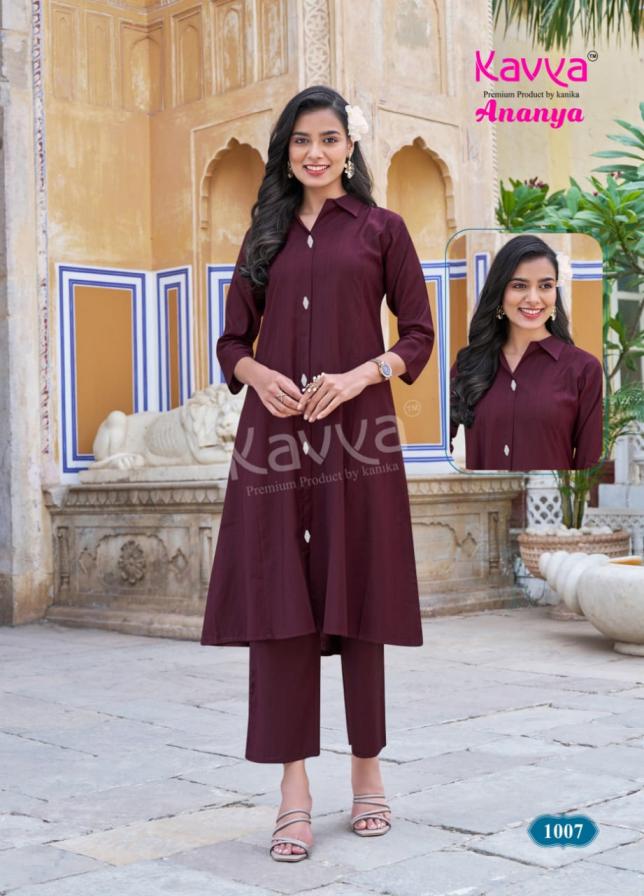KAVYA ANANYA VOL 1 READYMADE DYED VATICAN A-LINE STYLISH CO-ORD SET FOR WOMENS
