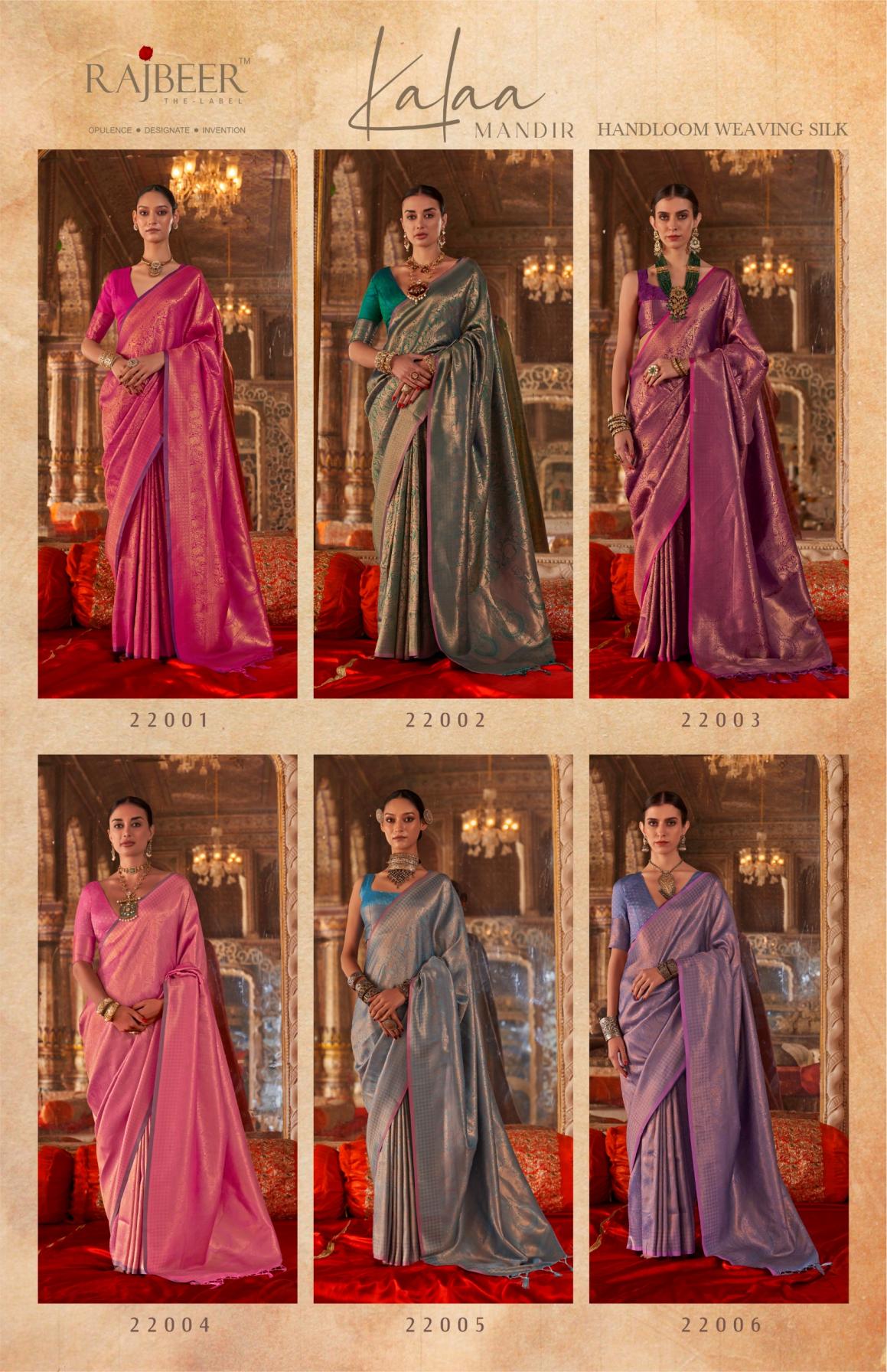 KALAA MANDIR BY RAJBEER STYLISH LOOK HANDLOOM WEAVING SILK SAREES