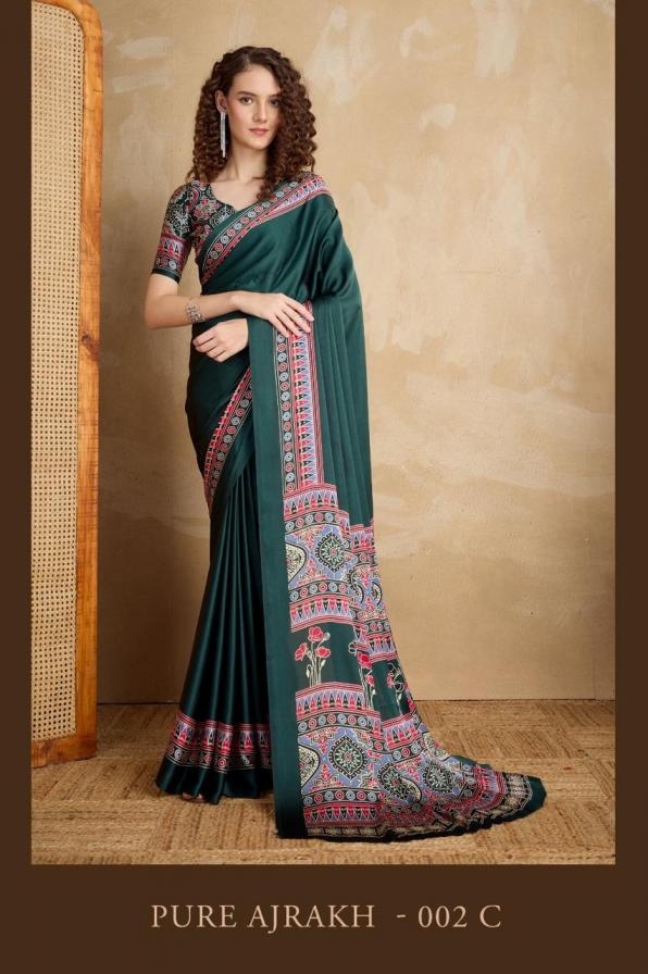 RAJTEX PURE AJRAKH VOL 2 SATIN CREPE FASHIONABLE SAREE WHOLESALER