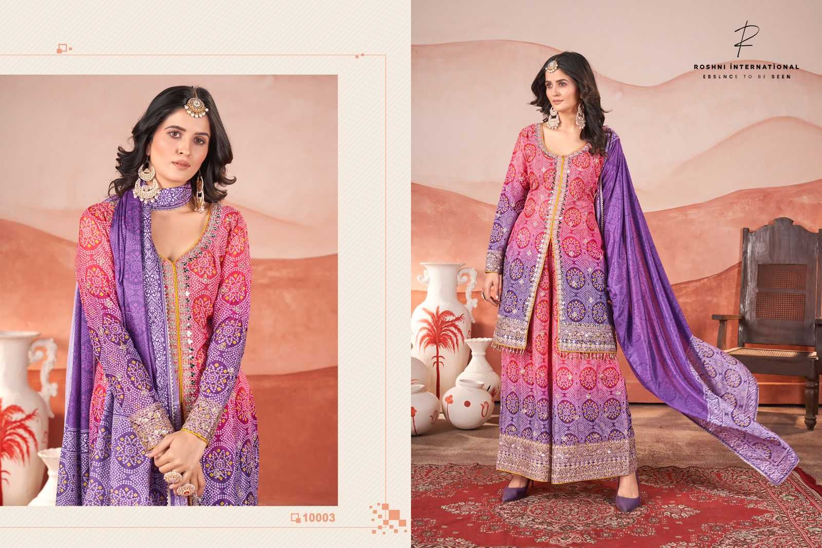 ZUBEDA KASTURI EMBROIDERY CHINON SILK PRINT READYMADE PLAZZO STYLE 3PCS DRESS