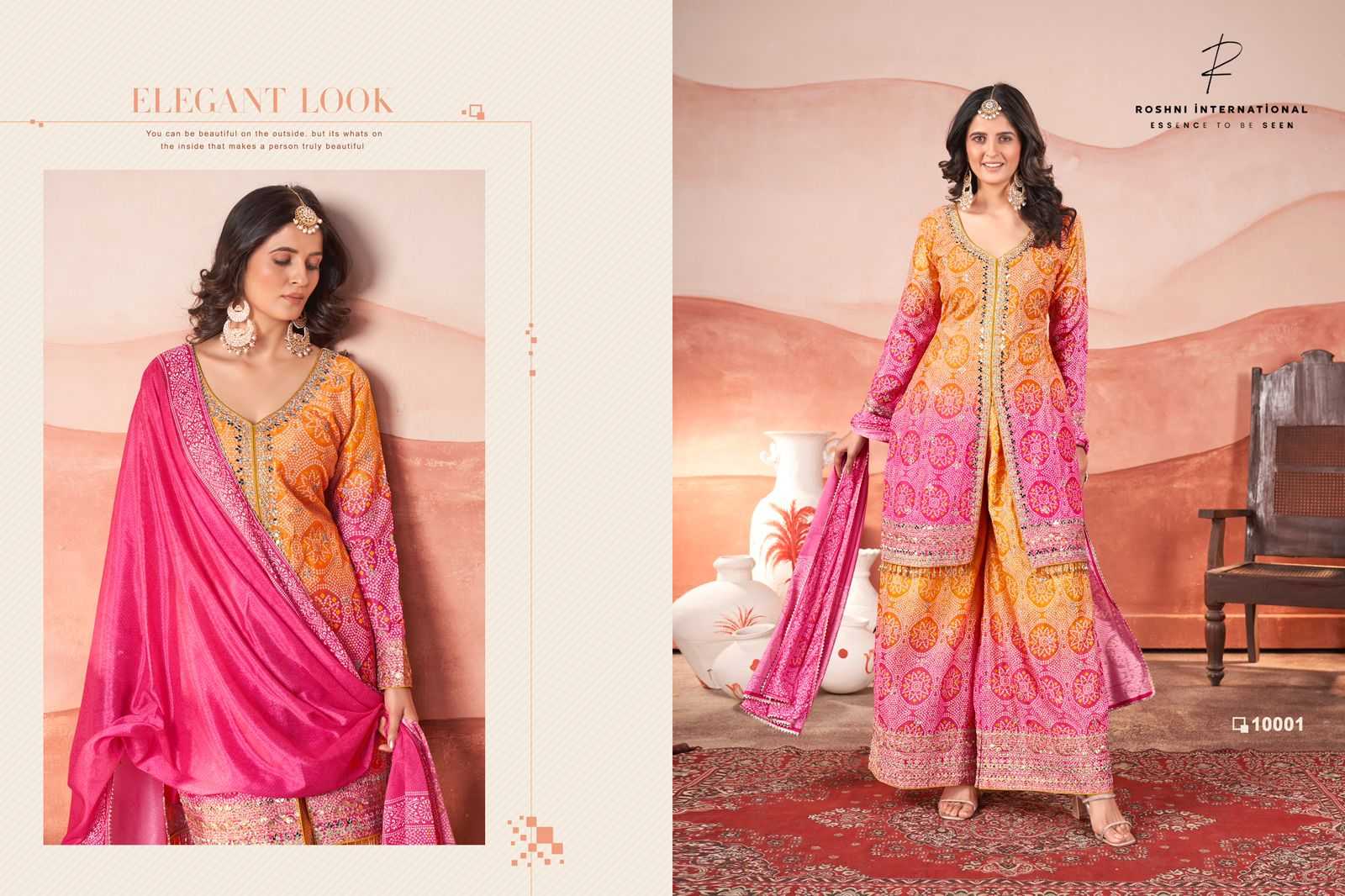ZUBEDA KASTURI EMBROIDERY CHINON SILK PRINT READYMADE PLAZZO STYLE 3PCS DRESS