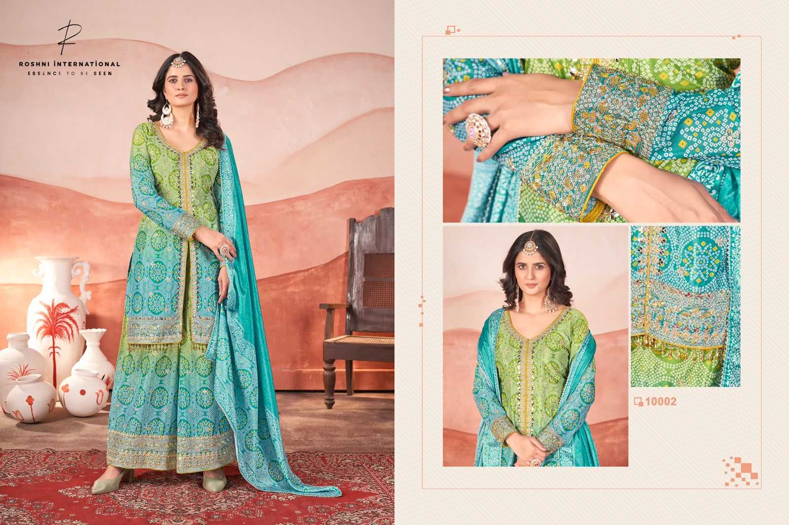 ZUBEDA KASTURI EMBROIDERY CHINON SILK PRINT READYMADE PLAZZO STYLE 3PCS DRESS