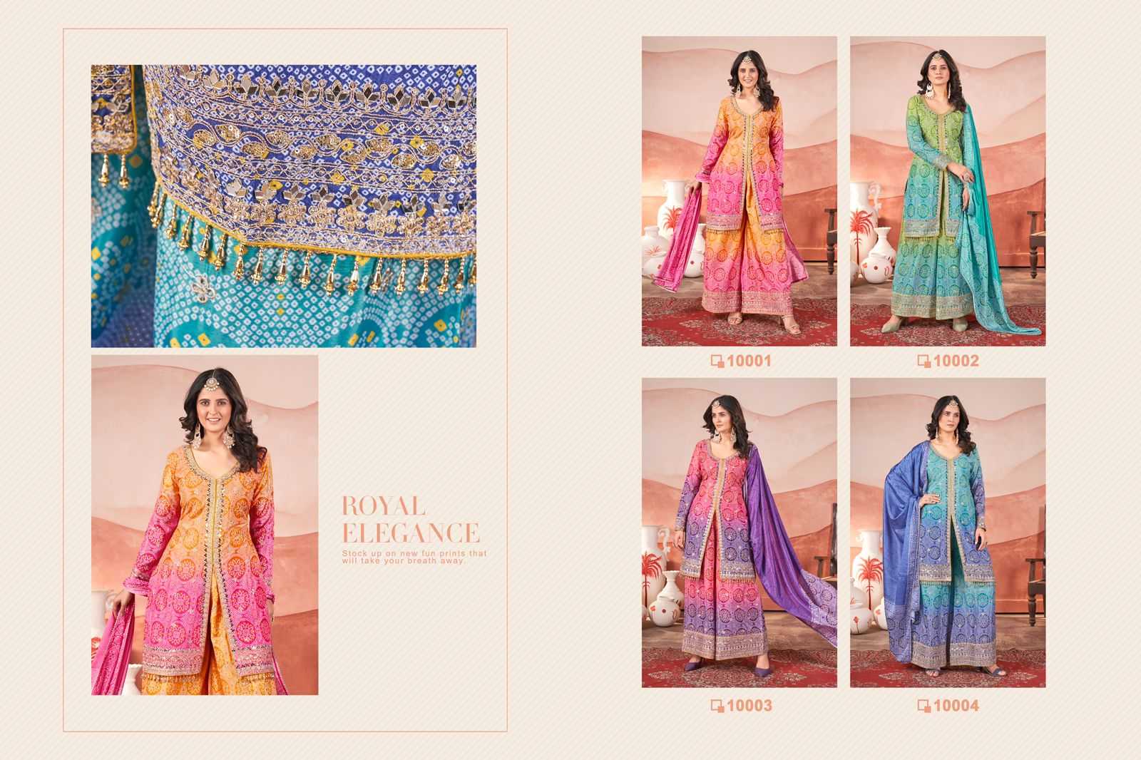 ZUBEDA KASTURI EMBROIDERY CHINON SILK PRINT READYMADE PLAZZO STYLE 3PCS DRESS