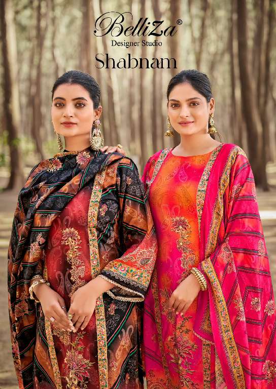 SHABNAM BY BELLIZA WHOLESALE PURE VISCOSE MUSLIN DIGITAL PRINT WITH HANDWORK CLASSIC WOMAN DRESS