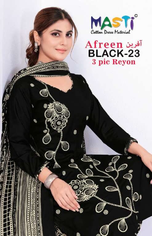 MASTI AFREEN BLACK VOL-23 WHOLESALE RAYON WITH EMBROIDERY DAILY WEAR PATIYALA STYLE SUITS