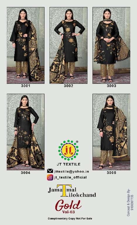 Jt Gold Vol 3 Rayon Embroidery Work Dress Material Collection