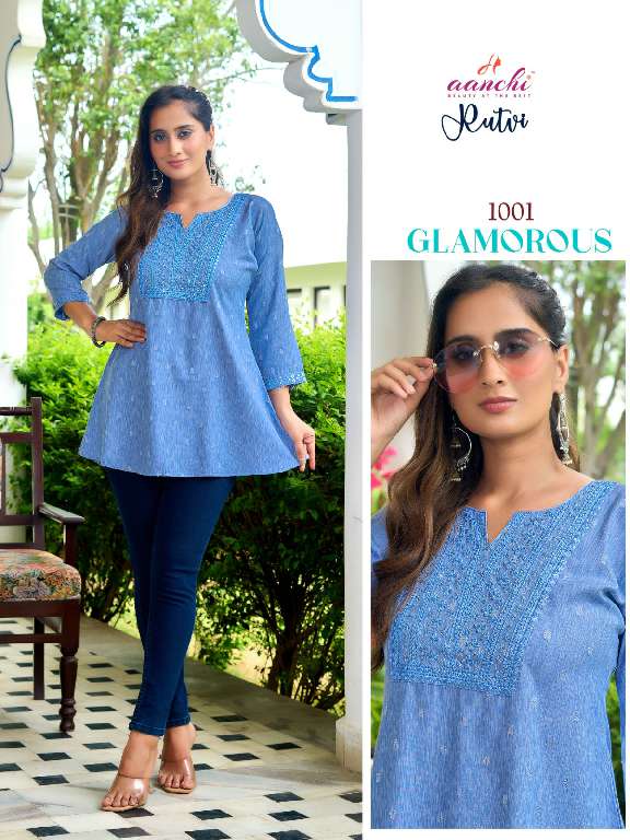 AANCHI RUTVI WHOLESALE FANCY EMBROIDERY WORK UNIQUE COLOR FULLY STITCHED SHORT TOPS