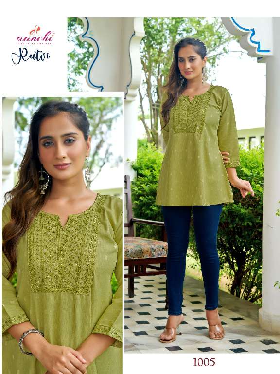 AANCHI RUTVI WHOLESALE FANCY EMBROIDERY WORK UNIQUE COLOR FULLY STITCHED SHORT TOPS