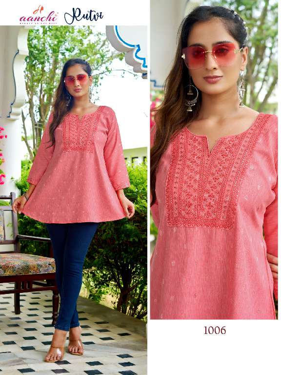 AANCHI RUTVI WHOLESALE FANCY EMBROIDERY WORK UNIQUE COLOR FULLY STITCHED SHORT TOPS