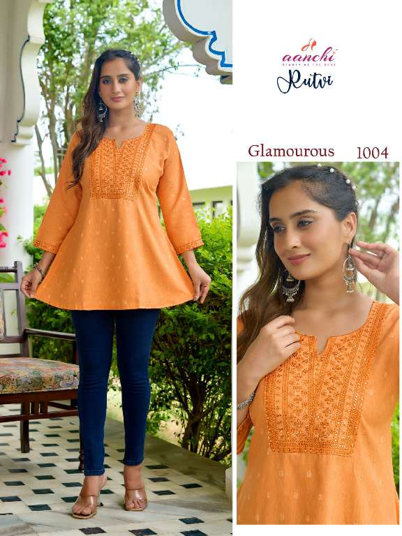 AANCHI RUTVI WHOLESALE FANCY EMBROIDERY WORK UNIQUE COLOR FULLY STITCHED SHORT TOPS